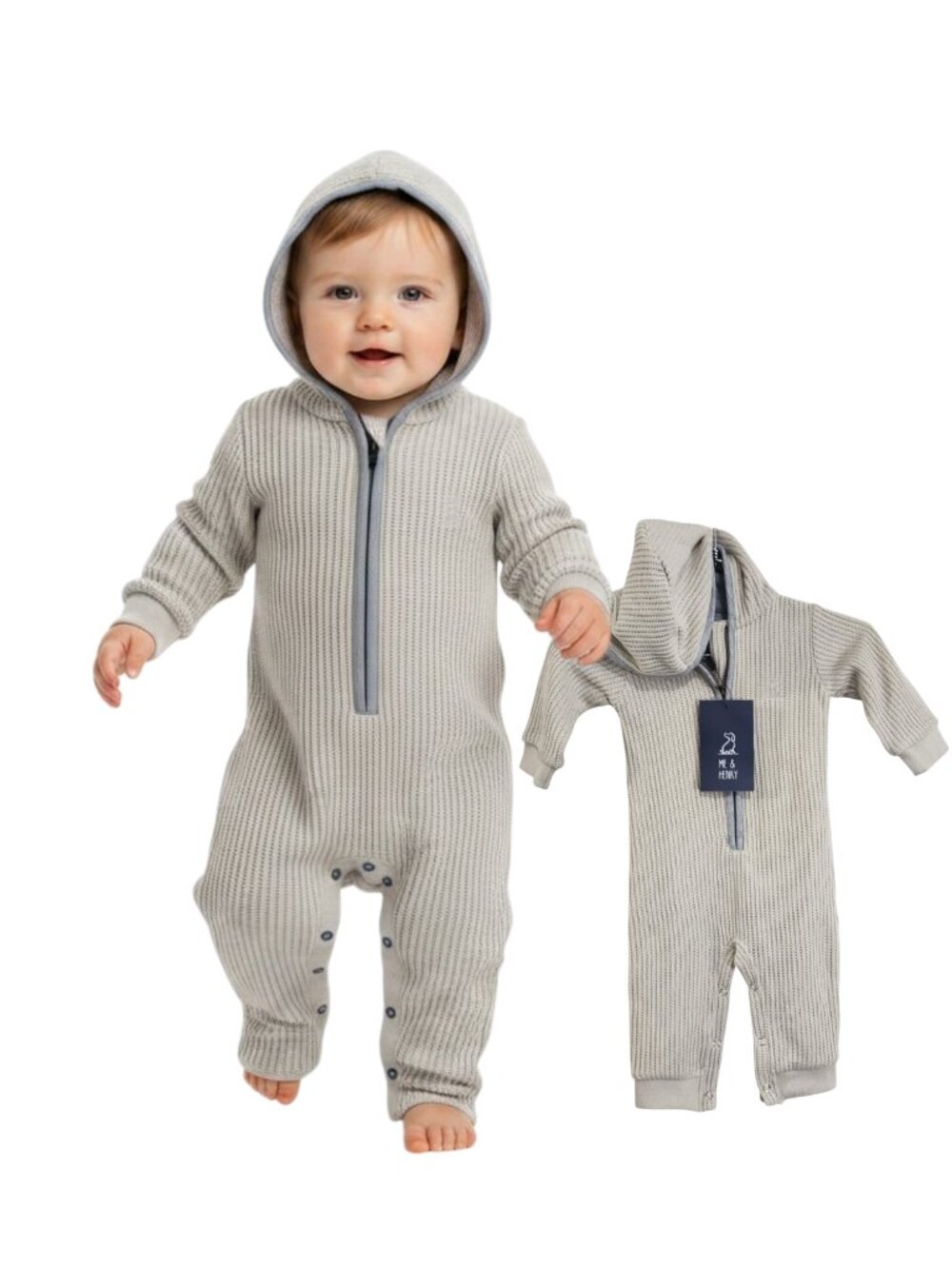 NWT - ME & HENRY Beige Long Sleeve Hooded Romper - Size 3/6m